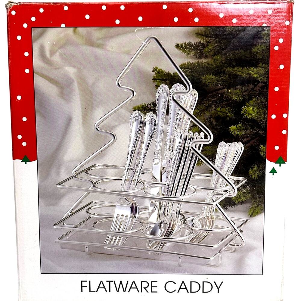 International Christmas Silverplate Flatware Christmas Tree Shaped Caddy 1996